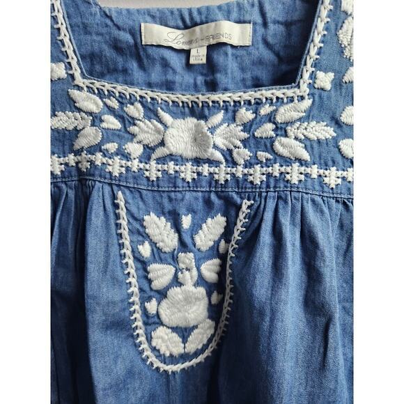 Lovers + Friends Revolve Dream Catcher Top Blue Lagoon Sz L chambray boho beach - Picture 3 of 9